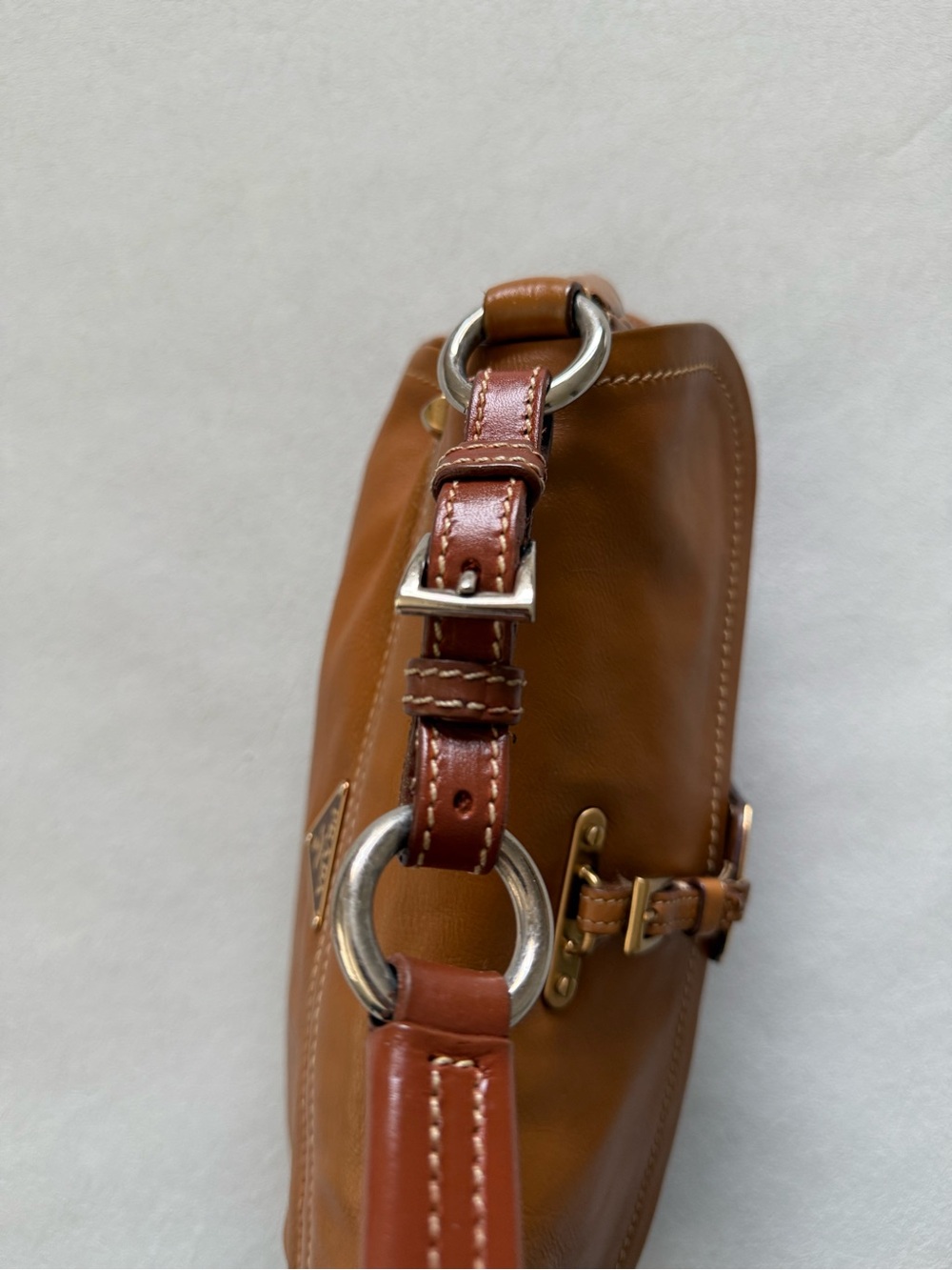 PRADA Vintage Tan Leather Shoulder Bag with Tag - Picture 9 of 13